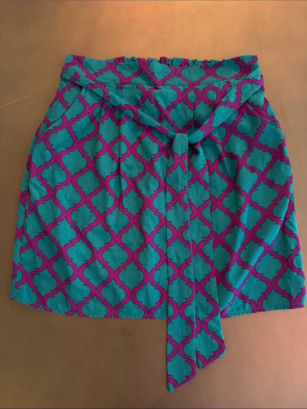 Francesca's Collections Teal and Fuchsia Patterned Tie-Waist Mini Skirt